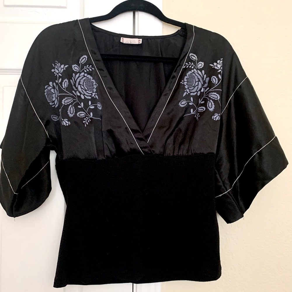 Black Satin Kimono Top